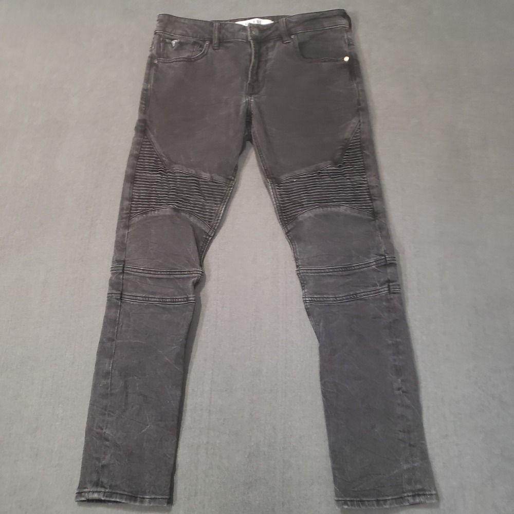 Guess Skinny Jeans Mens 31x30 Black Moto Biker Ribbed